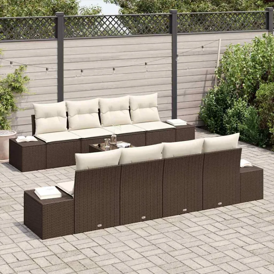 vidaXL Tuin Sofa Set 8 st Bruin en Crème poly rattan, foto 2