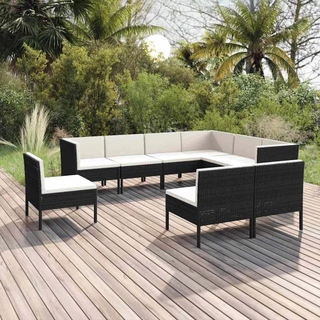 vidaXL 9-delige Loungeset met kussens poly rattan zwart, foto 2