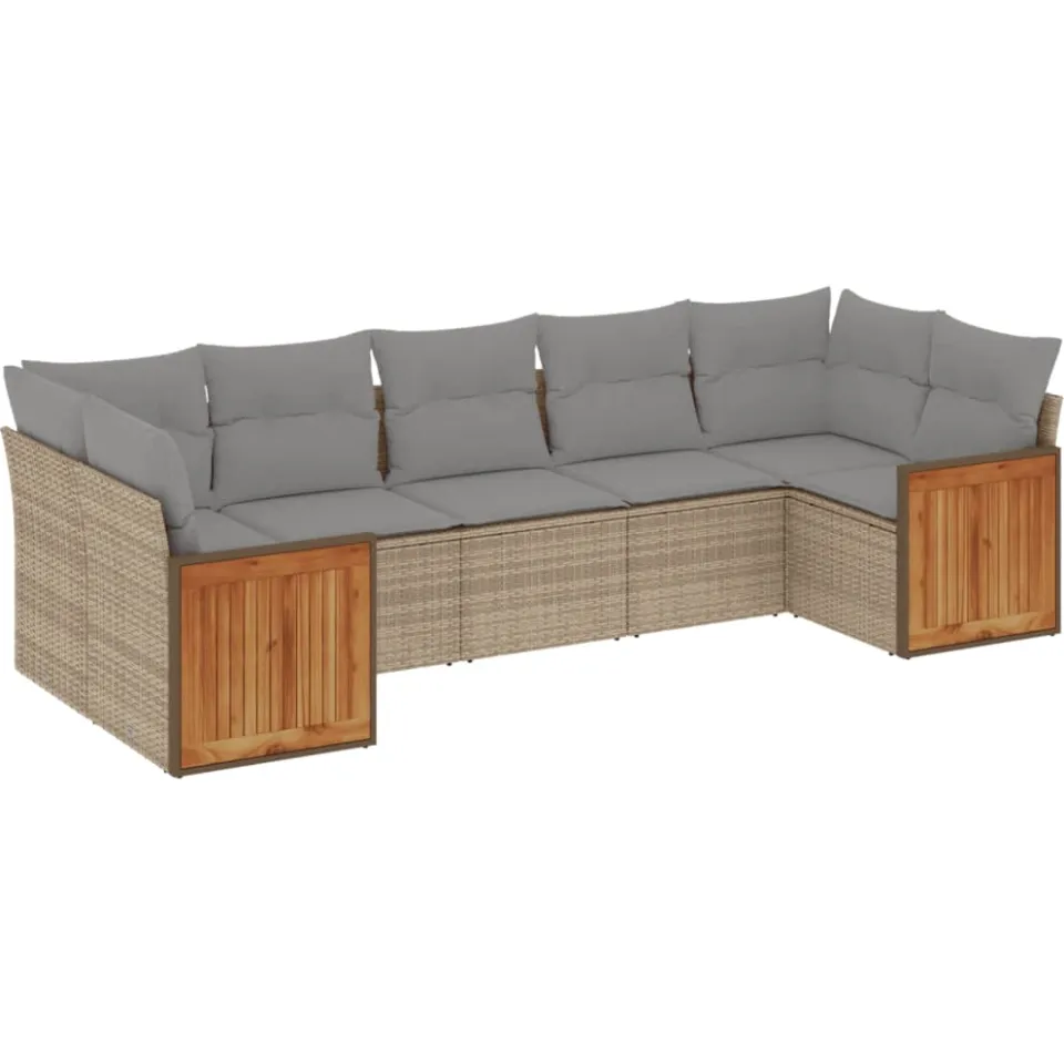 vidaXL 7-delige Loungeset met kussens poly rattan beige, foto 3