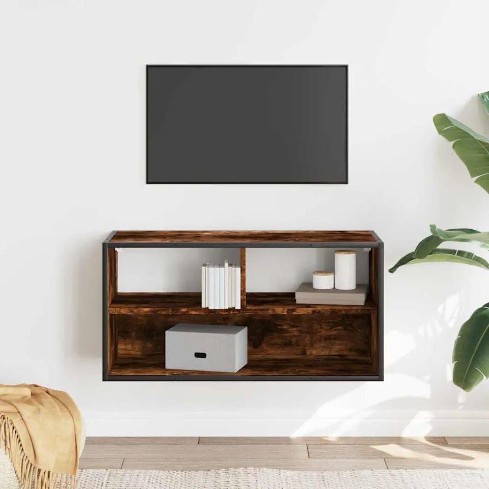 vidaXL Tv-meubel 80x31x39,5cm bewerkt hout metaal gerookt eikenkleurig, foto 2