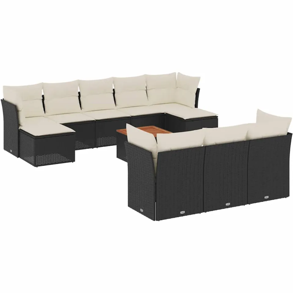 vidaXL 11-delige Loungeset met kussens poly rattan zwart, foto 3