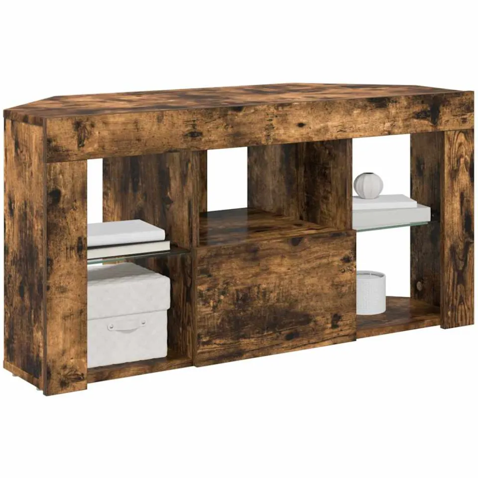 vidaXL Hoek LED TV Kast 100 x 40 x 50 cm Gerookt eiken Bewerkt hout Grijs