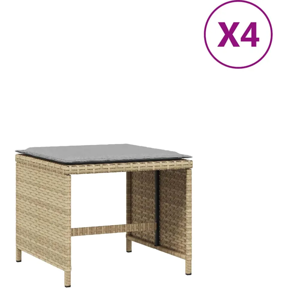 vidaXL Garden Stool met kussen 4 st Gemengd beige, foto 4