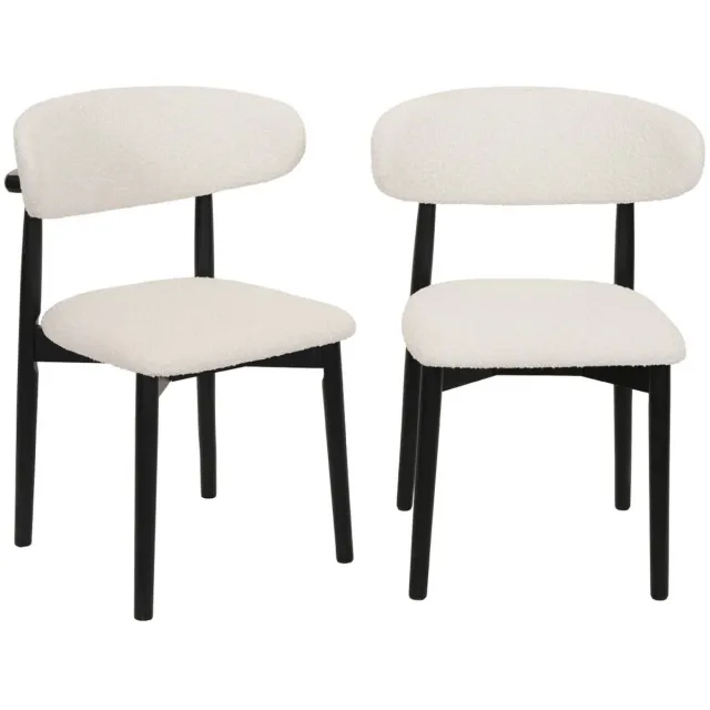 sweeek Set van 2 stoelen rubberhout en bouclé bekleding - paola zwart