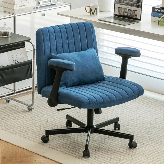 DESMIU Bureaustoel 76 x 92,9 cm - Hoogteverstelbaar En 360 Graden Draaibaar Met Opklapbare Armleuningen - Voor Thuiskantoor En Kleine Ruimtes - Velours Blauw