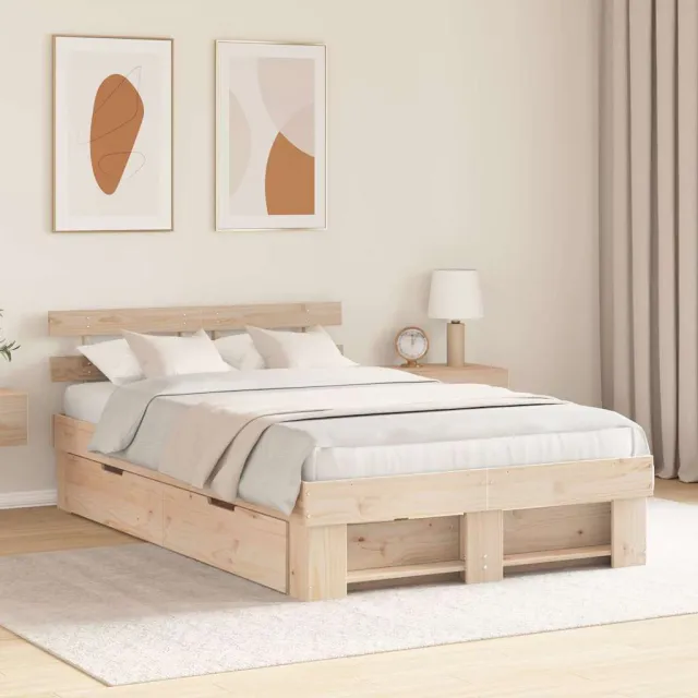 vidaXL Bedframe met hoofdeinde Bruin 140 x 190 cm Massief grenenhout Beige