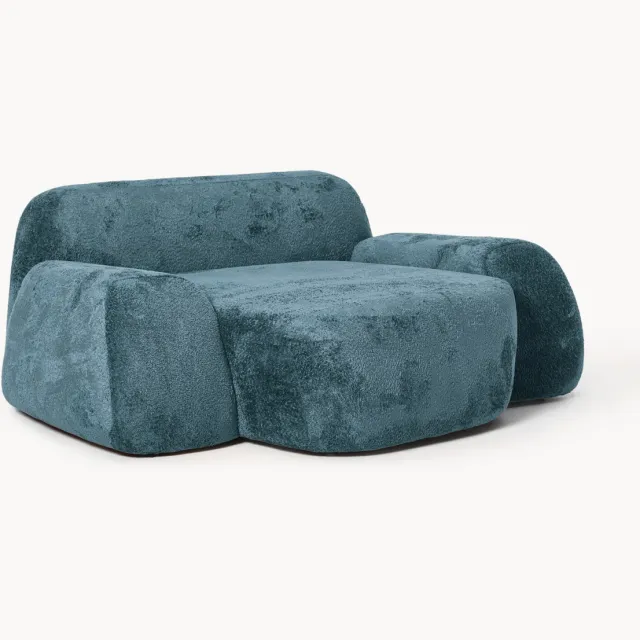 Westwing Collection XL teddy bouclé loungestoel Wolke Turquoise