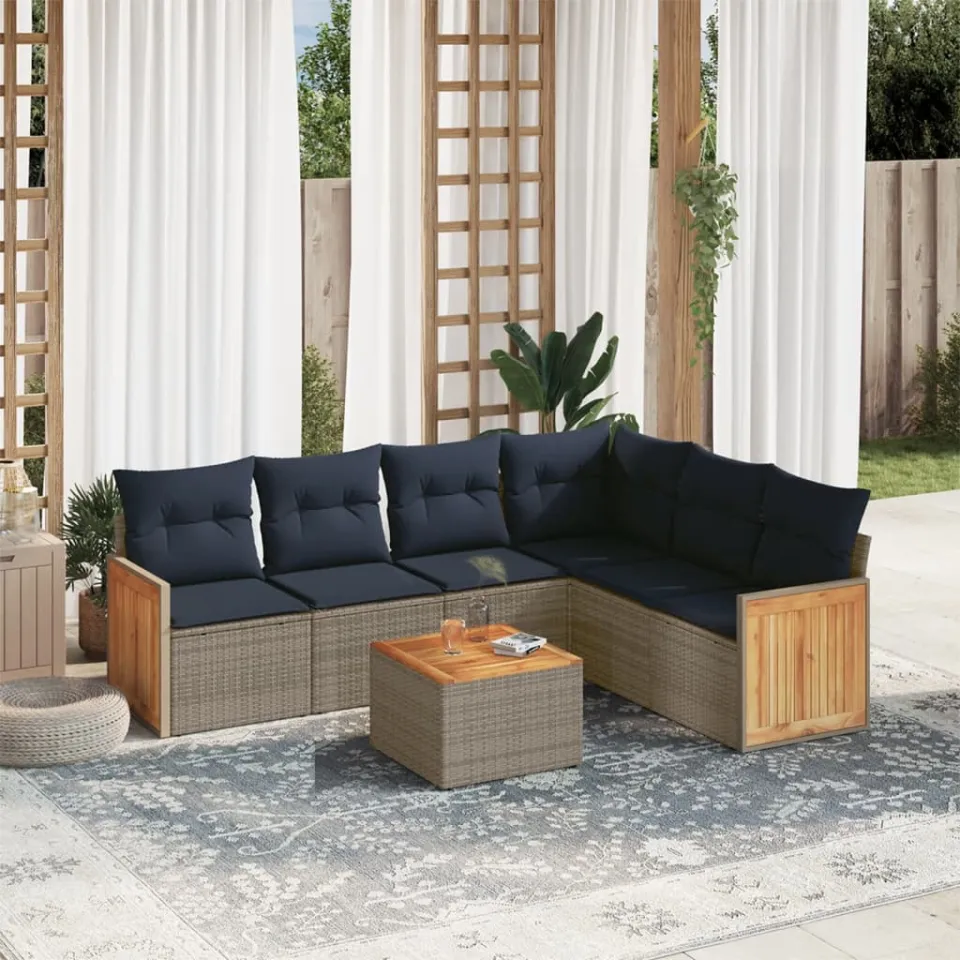 vidaXL 7-delige tuinbankset met kussens, grijs polyrotan, foto 3