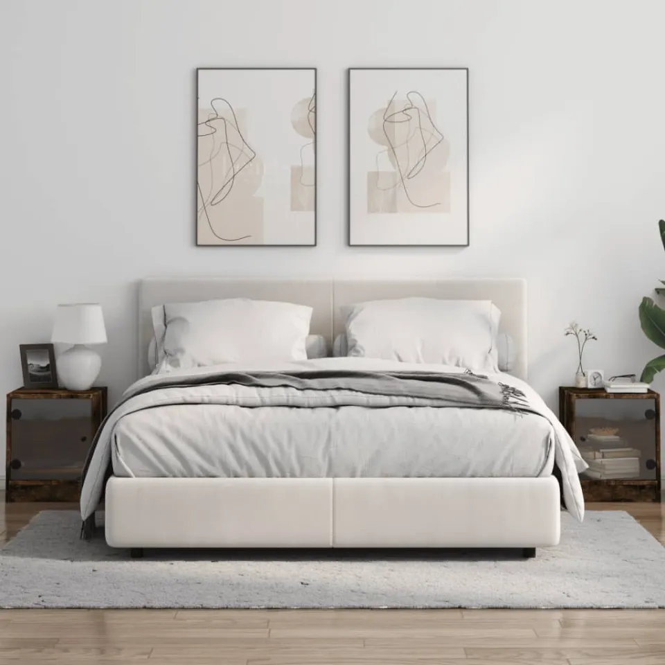 vidaXL Nachtkastjes met glazen deuren 2 st 35x37x42 cm gerookt eiken, foto 3