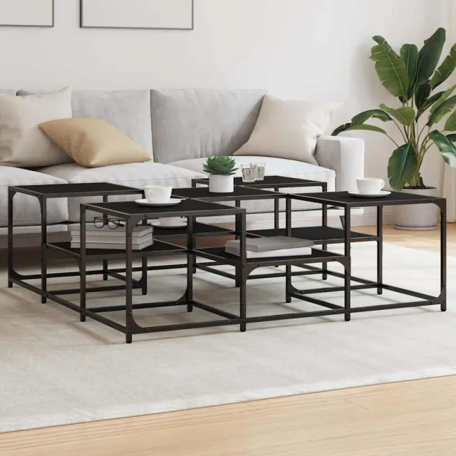 vidaXL Salontafel 121x121x40 cm bewerkt hout zwart, foto 2