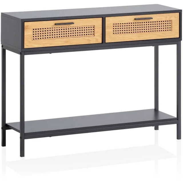 Wohnling Sidetable zwart rotan 100 cm lang Bruin