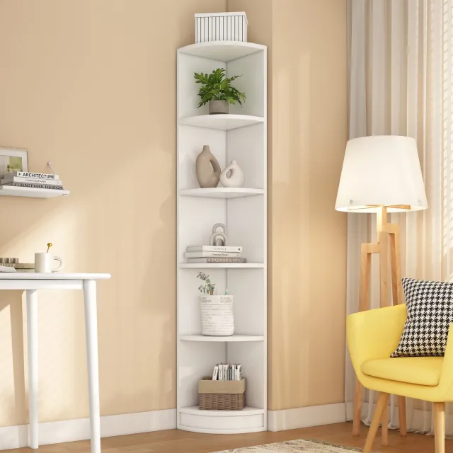 Clruro Hoekboekenkast - 42 x 30 x 180 cm - 5-Laags Hoekrek - Eenvoudige Vorm en Hoge Draagkracht - MDF - Wit