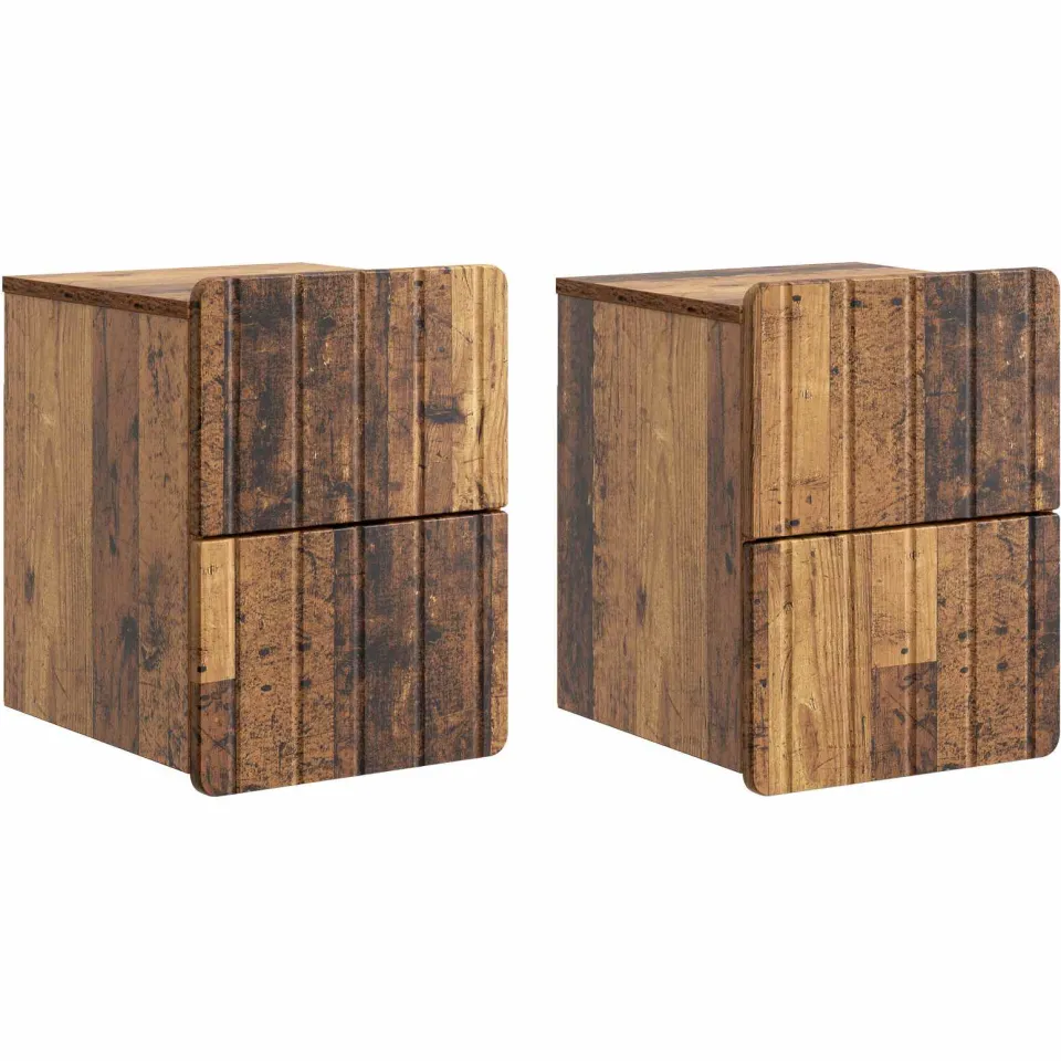 vidaXL Wandbeugel Bedkast 2 st Oud hout 33 x 34,5 x 43 cm Bewerkt hout bruin, foto 3