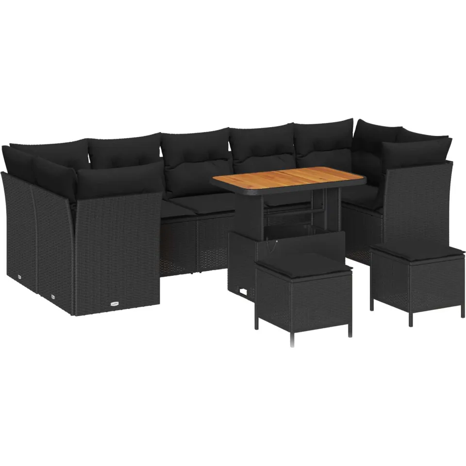 vidaXL Tuinbankenset 10 pcs Zwart poly rattan