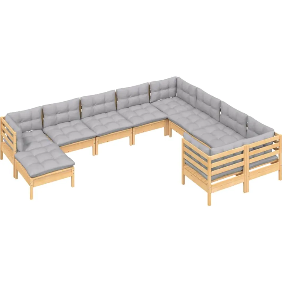 vidaXL 10-delige Loungeset met grijze kussens grenenhout Grijs