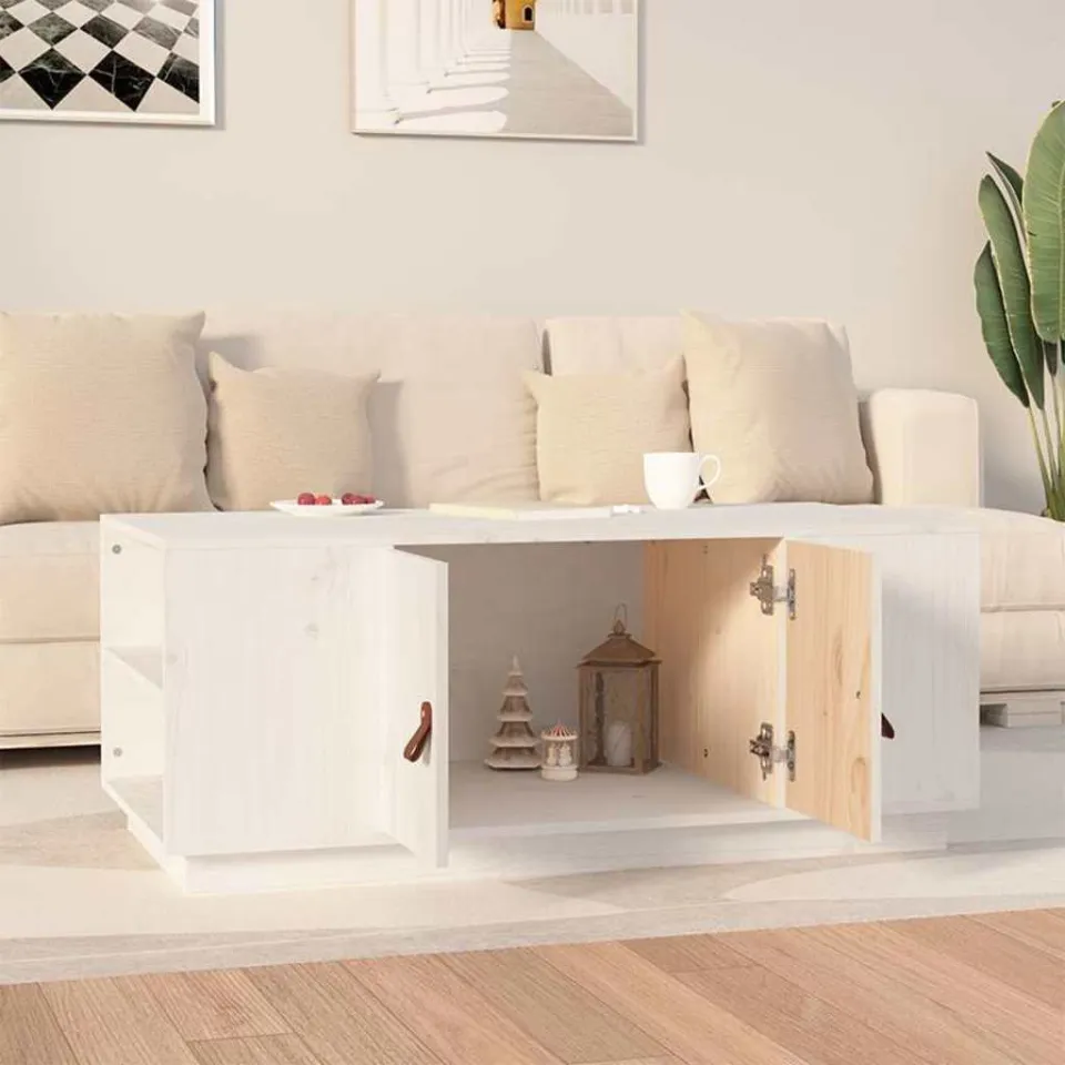 vidaXL Salontafel 100x50x41 cm massief grenenhout wit, foto 3