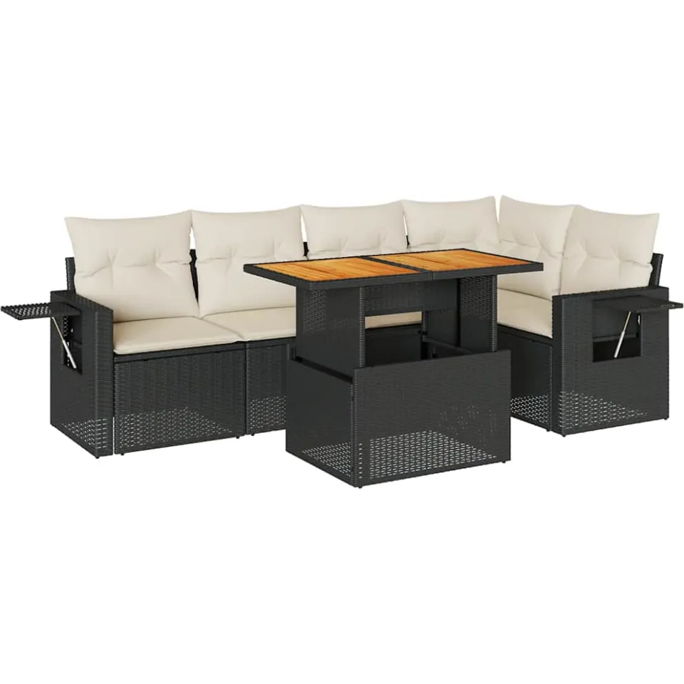 vidaXL 6-delige Loungeset met kussens poly rattan zwart, foto 3