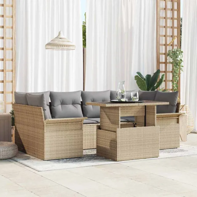 vidaXL Tuin Sofa Set 7 st Beige [Synthetisch]: Poly Rattan