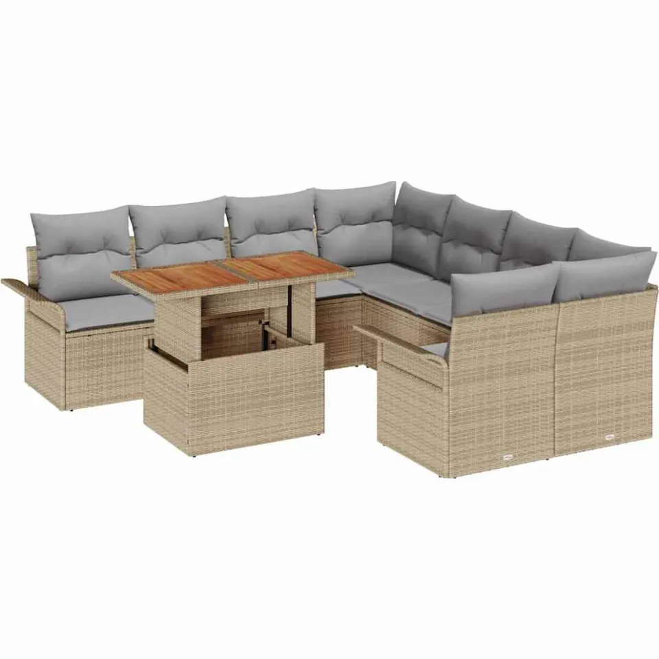 vidaXL Tuin Sofa Set 9 st Beige Poly riet