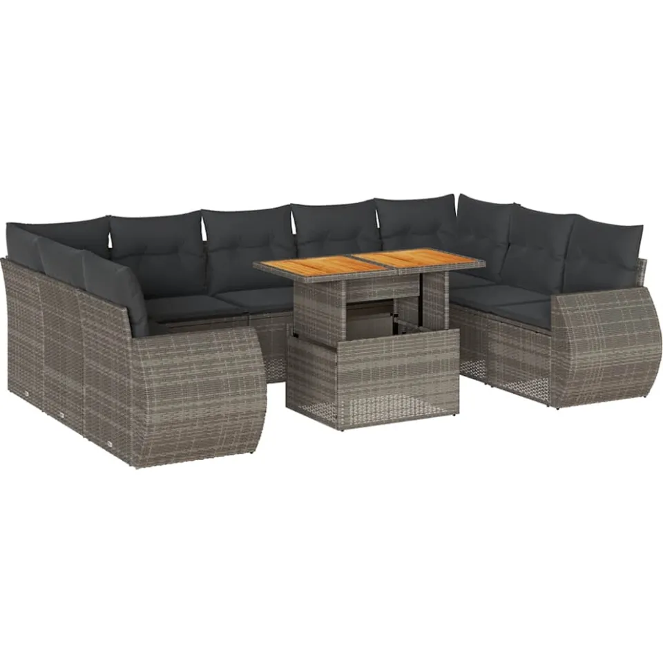 vidaXL 10-delige Loungeset met kussens poly rattan grijs, foto 3