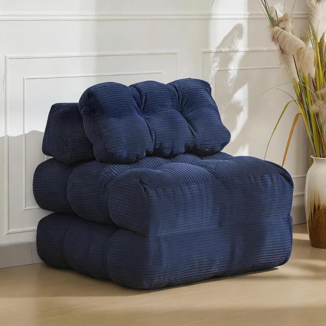 HOERFURIY 3-in-1 Opvouwbare Slaapbank & Fauteuil - Logeerbed met Kussen en Zijvak - Corduroy (Ribstof) - Wasbare Hoes - Blauw