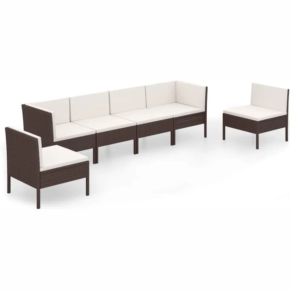 vidaXL 6-delige Loungeset met kussens poly rattan bruin