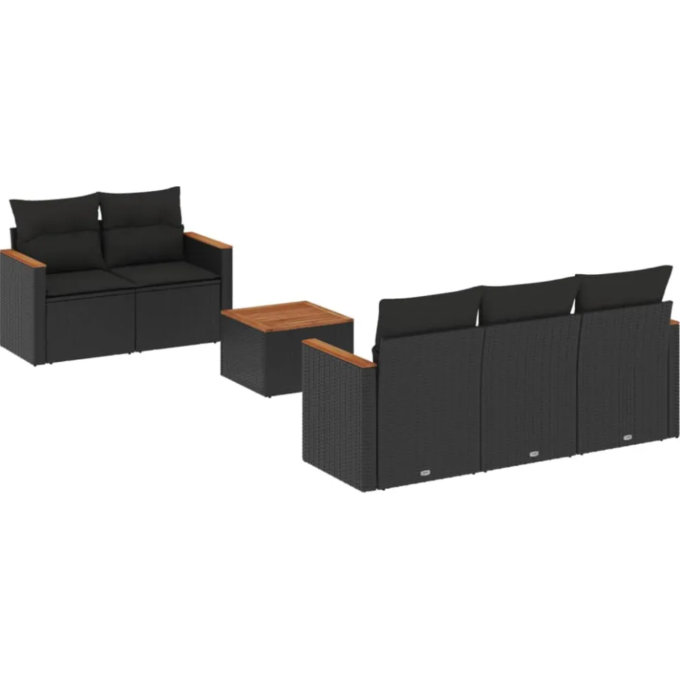 vidaXL 6-delige Loungeset met kussens poly rattan zwart, foto 3