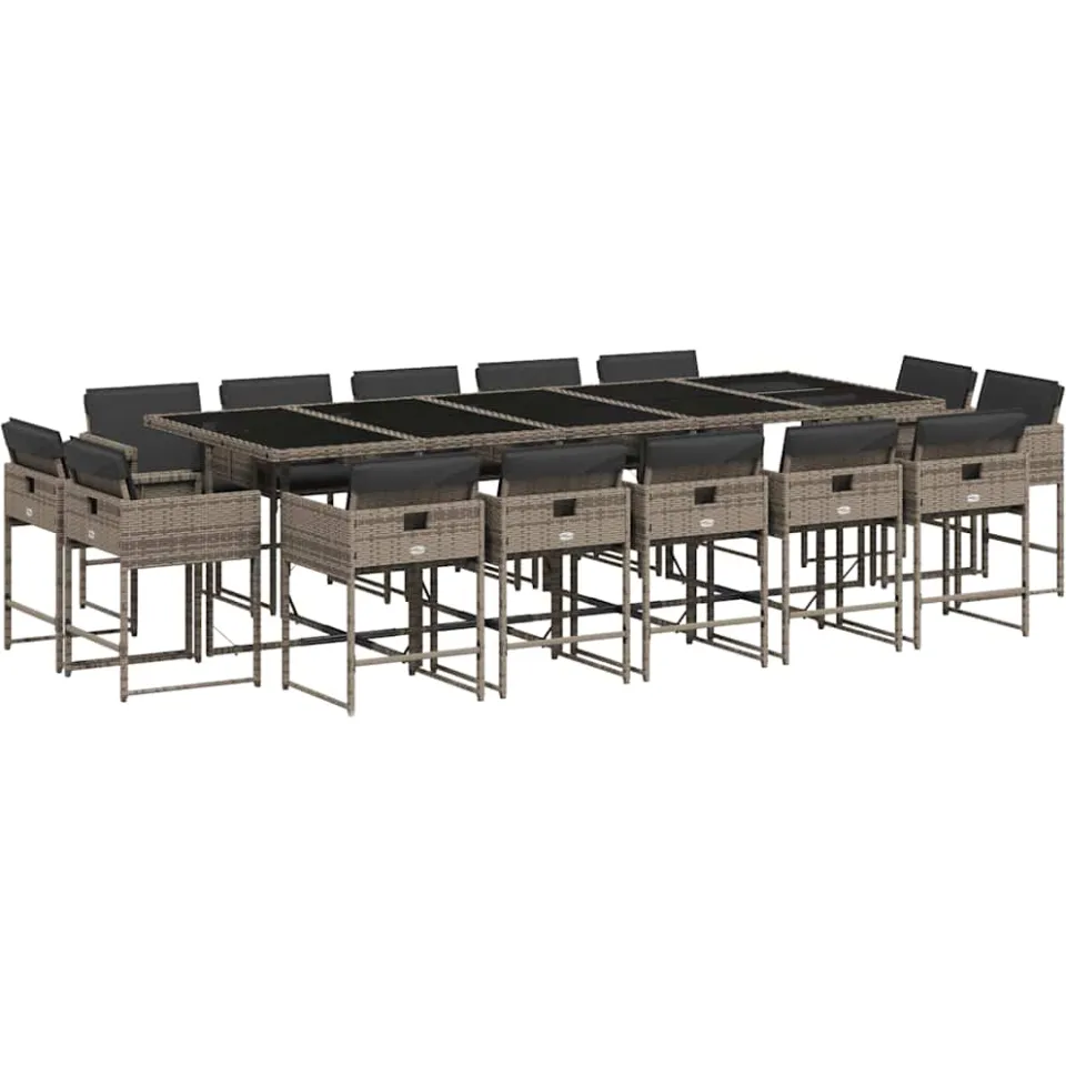 vidaXL 15-delige Tuinset met kussens poly rattan grijs, foto 3