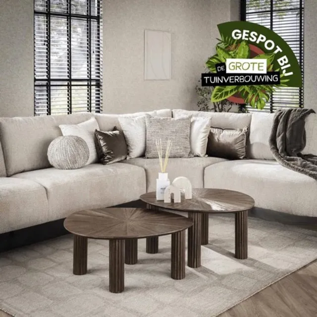Industrieel In Huis Luxe Salontafel set van 2 - Salontafel Buiten (71x61x38cm) - Salon Tafel - Salontafel Woonkamer - Bijzettafel voor Buiten / Woonkamer / Tuin - Bijzettafeltje Tuin / Woonkamer / Buiten - Bijzettafeltjes Woonkamer Donkerbruin