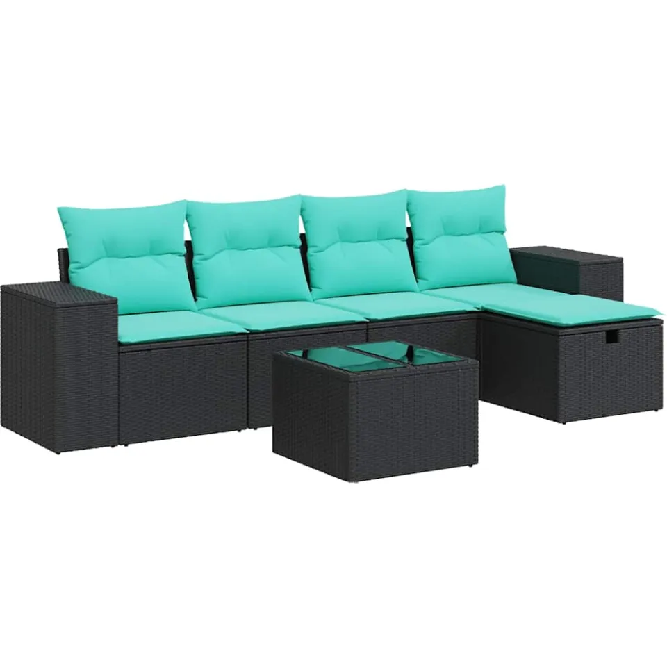 vidaXL 6-delige Loungeset met kussens poly rattan zwart, foto 3