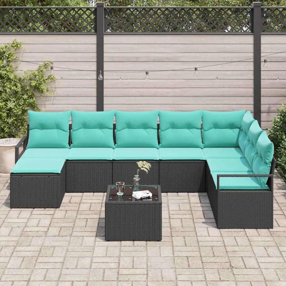 vidaXL Bankstel 9 st Zwart poly rattan, foto 3