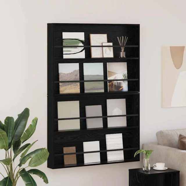 vidaXL Tijdschrift Rek 2 st Zwart Eiken 100 x 12 x 70 cm Bewerkt hout, foto 2