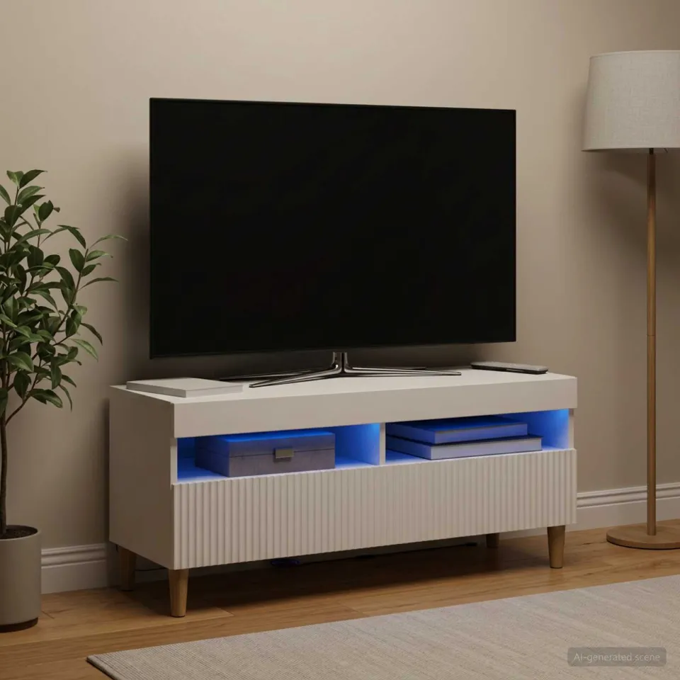 vidaXL LED tv-meubel ARNHEM 100 x 35 x 43 cm Wit Bewerkt hout, foto 4