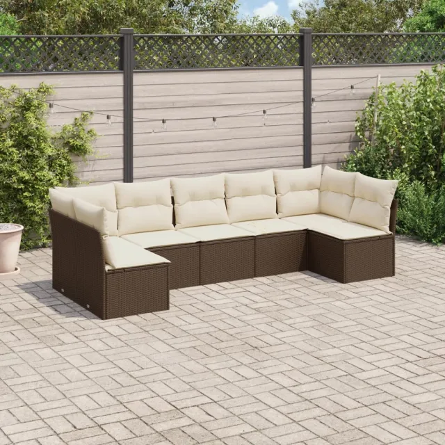 vidaXL 7-delige Loungeset met kussens poly rattan bruin, foto 2