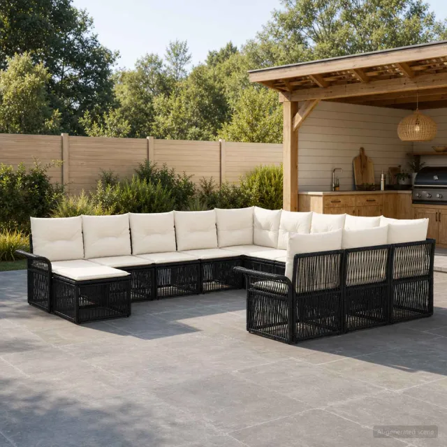 vidaXL Tuinbankenset 12 st 12-zits Zwart en Cream Wit poly rattan, foto 2