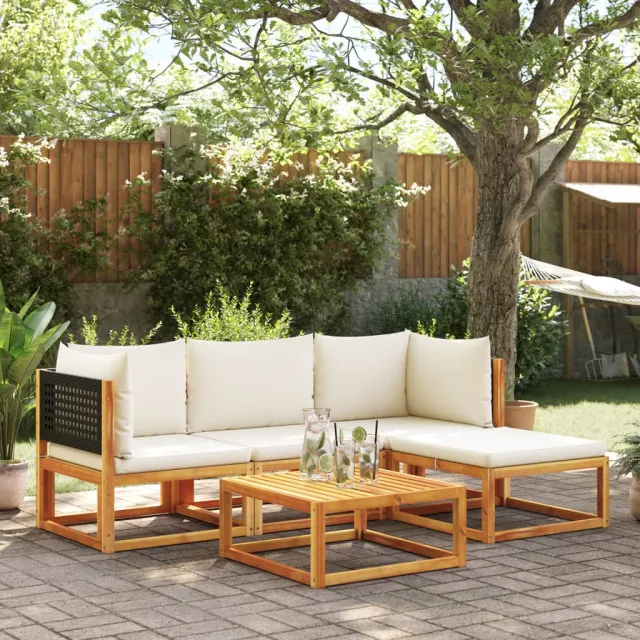 vidaXL 5-delige tuinbankset met kussens acaciahout & rotan Bruin