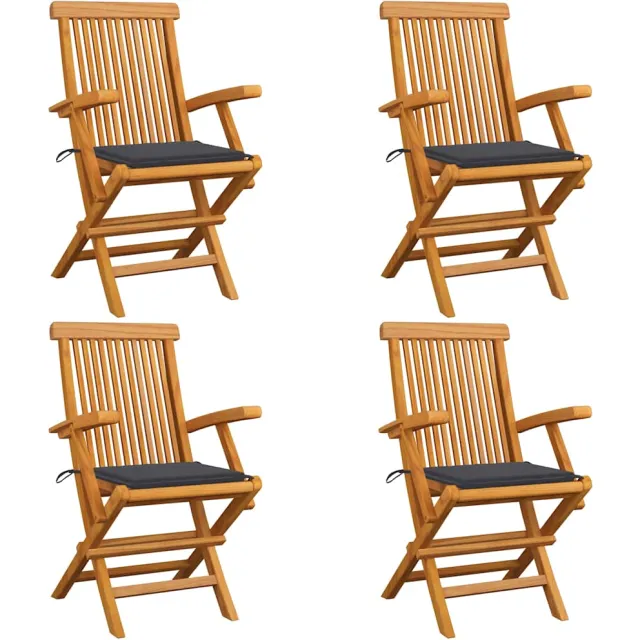 vidaXL Klapstoelen met antracietkleurige kussens, 4 stuks, massief teakhout Anthraciet