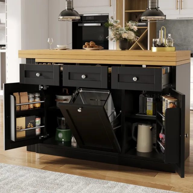 DESMIU Bartafel - Uitschuifbaar Met Opbergruimte En Lade - Opklapbaar Voor Kleine Keuken En Eethoek - MDF - 120-200x40x76 Cm - Zwart