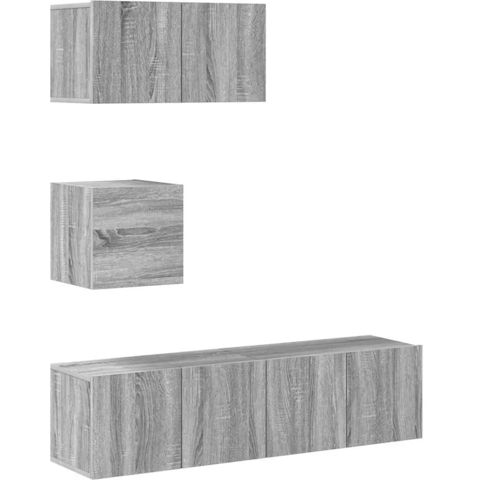 vidaXL 4-delige Tv-meubelset bewerkt hout grijs sonoma eikenkleurig