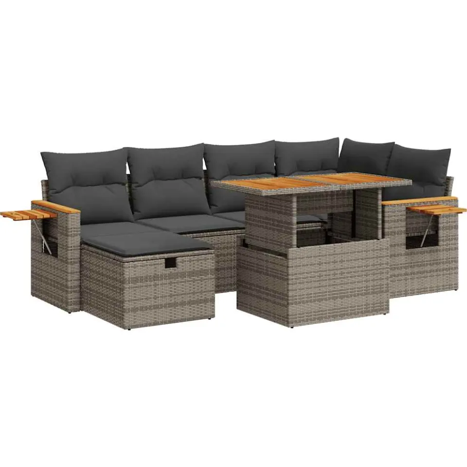 vidaXL 8-delige Loungeset met kussens poly rattan grijs, foto 3