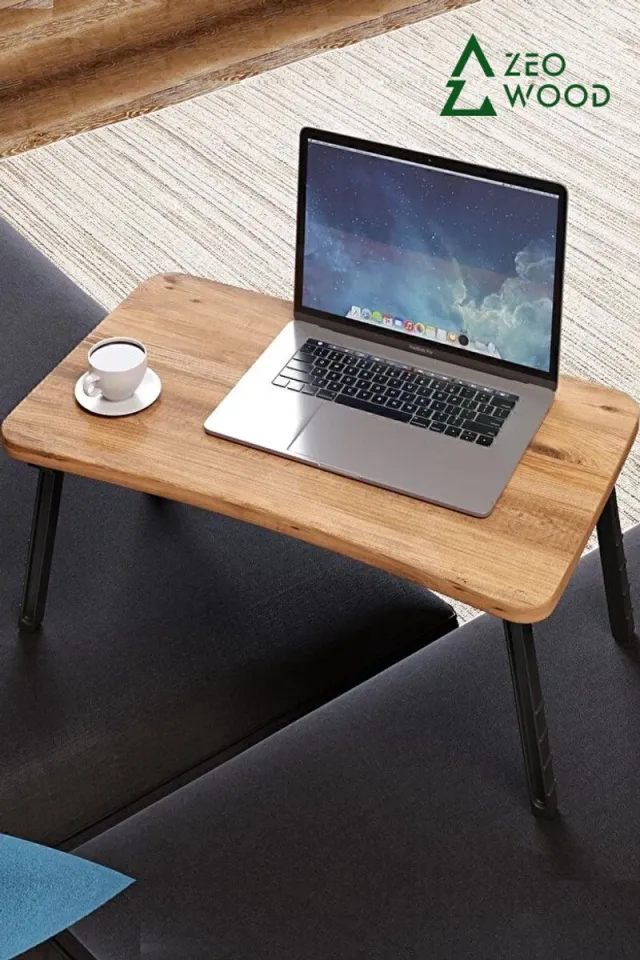 Zeo Wood Bedtafel - Laptoptafel - Bank Tafeltje - Ontbijttafeltje - Opvouwbaar - 59 x 35 x 24 cm Houtkleur