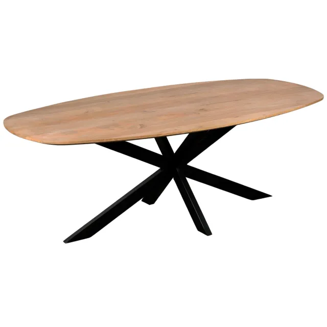 QUVIO Eettafel Sofia - Deens ovaal - 220x110 cm - Stalen kruispoot - FSC-gecertificeerd mangohout - Naturel