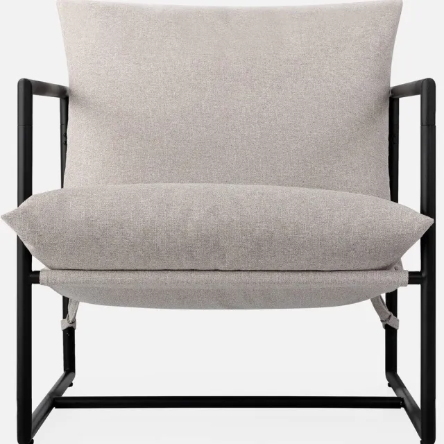 Ibenzoa Extra Grote Moderne Sling Accentstoel met Metalen Frame en Comfortabele Schuimvulling voor Elke Ruimte Beige