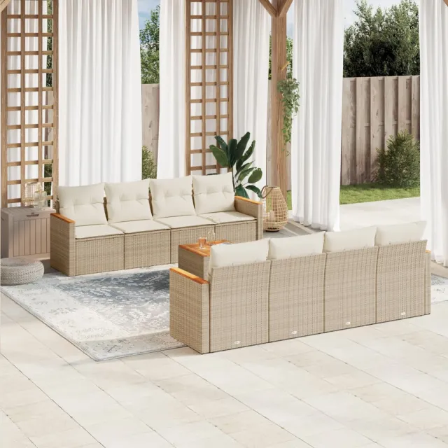 vidaXL 9-delige Loungeset met kussens poly rattan beige, foto 2
