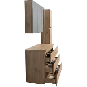 AquaVive - Praxis Eigen Merk Aquazuro Wastafelonderkast Napoli 120cm - Scandinavisch Eik Gemelamineerd - Met 3 Lades, foto 5