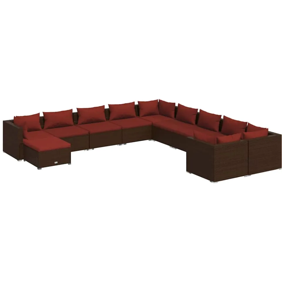 vidaXL 11-delige Loungeset met kussens poly rattan bruin, foto 3