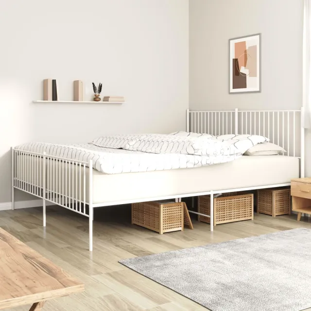 vidaXL Bedframe met hoofd- en voeteneinde metaal wit 200x200 cm