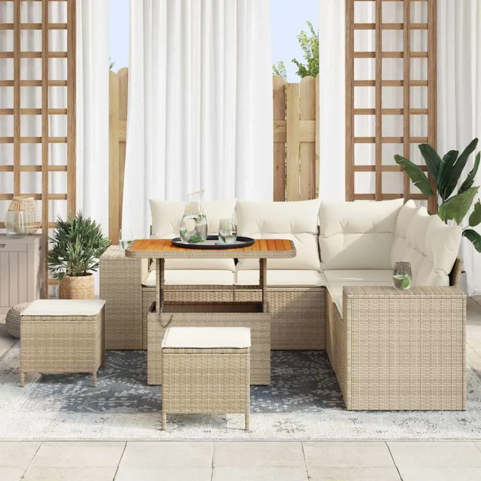 vidaXL Tuin Sofa Set 8 st Beige poly rattan, foto 3