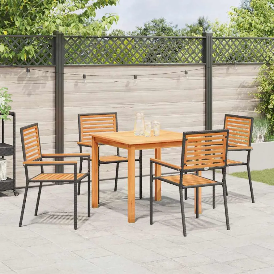 vidaXL Tuin eettafelset 5 st Zwart Massief Acaciahout, foto 3