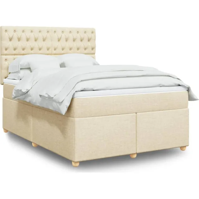 vidaXL Boxspring met matras stof crèmekleurig 160x200 cm